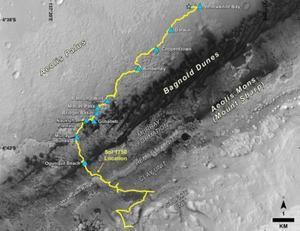 À partir du sol 1750, Curiosity est entré dans une zone où l'on trouve, parmi les affleurements sédimentaires, des oxydes de fer, des argiles, et des oxydes de soufre. Fourni par l’auteur, CC BY 