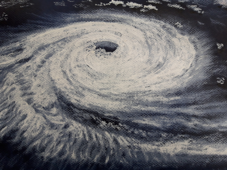 Cyclone tropical, pastel à l'huile de Camille Risi d'après une photo libre de droits.