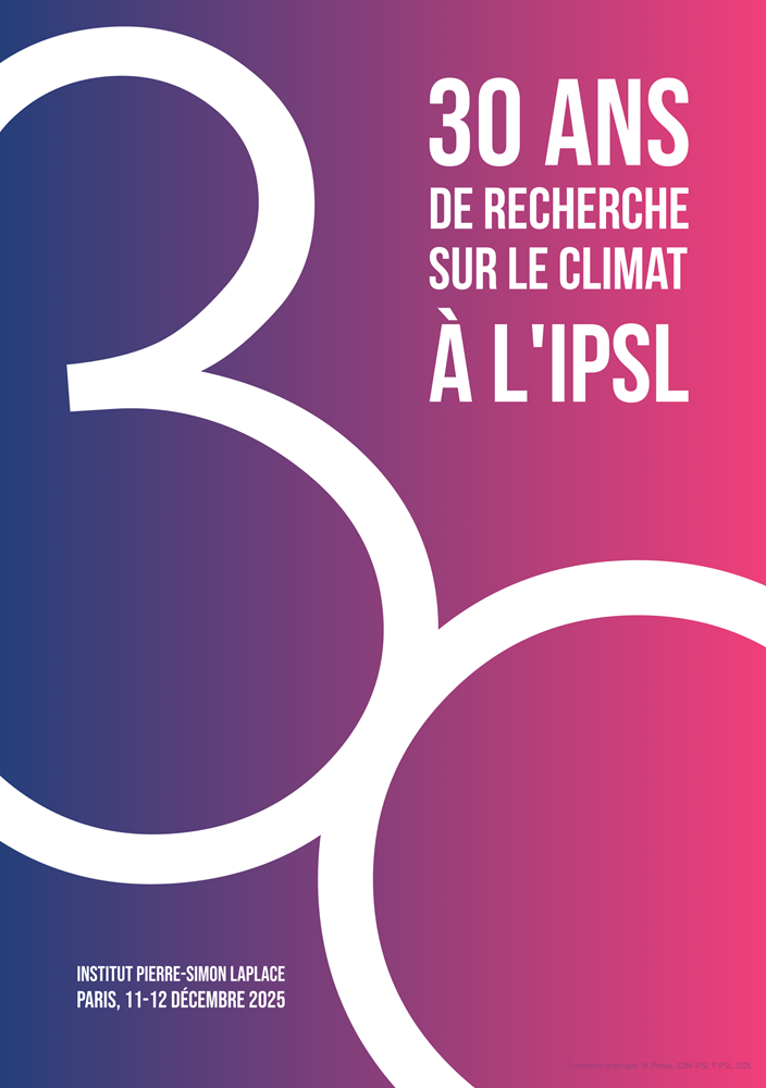 IPSL. 30 ans de recherche sur le climat. Affiche. © Marie Pinhas, pour ICOM-IPSL, 2025